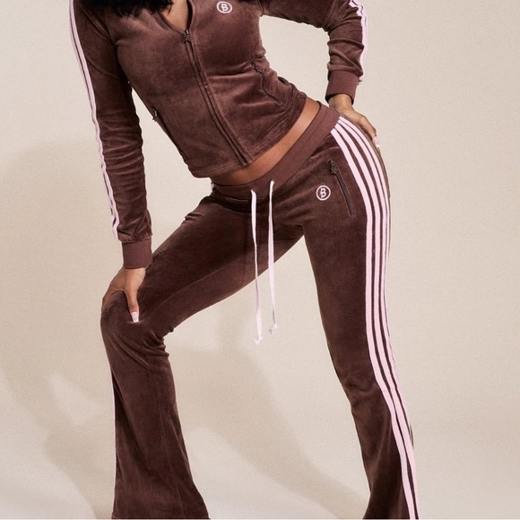 Body By Raven Tracy Pants - BODY BY RAVEN VELOUR TRACKSUIT BROWN/PINK